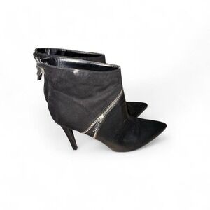 Guess Boots Black Suede Leather Ankle with Silver Zipper